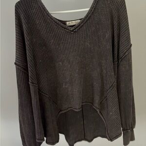 We The Free Charcoal Waffle Knit Top